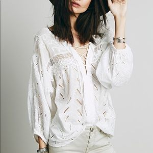 Free People Eyelet Lace Up Peasant Top
